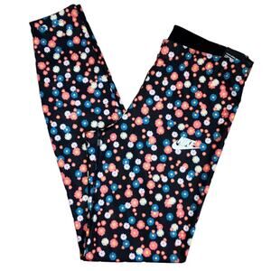 New Nike Black White Blue Peach Yellow Floral Leggings Small